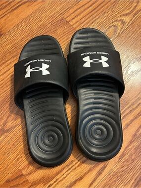 Under Armour Black Slide Sandals with White Logo